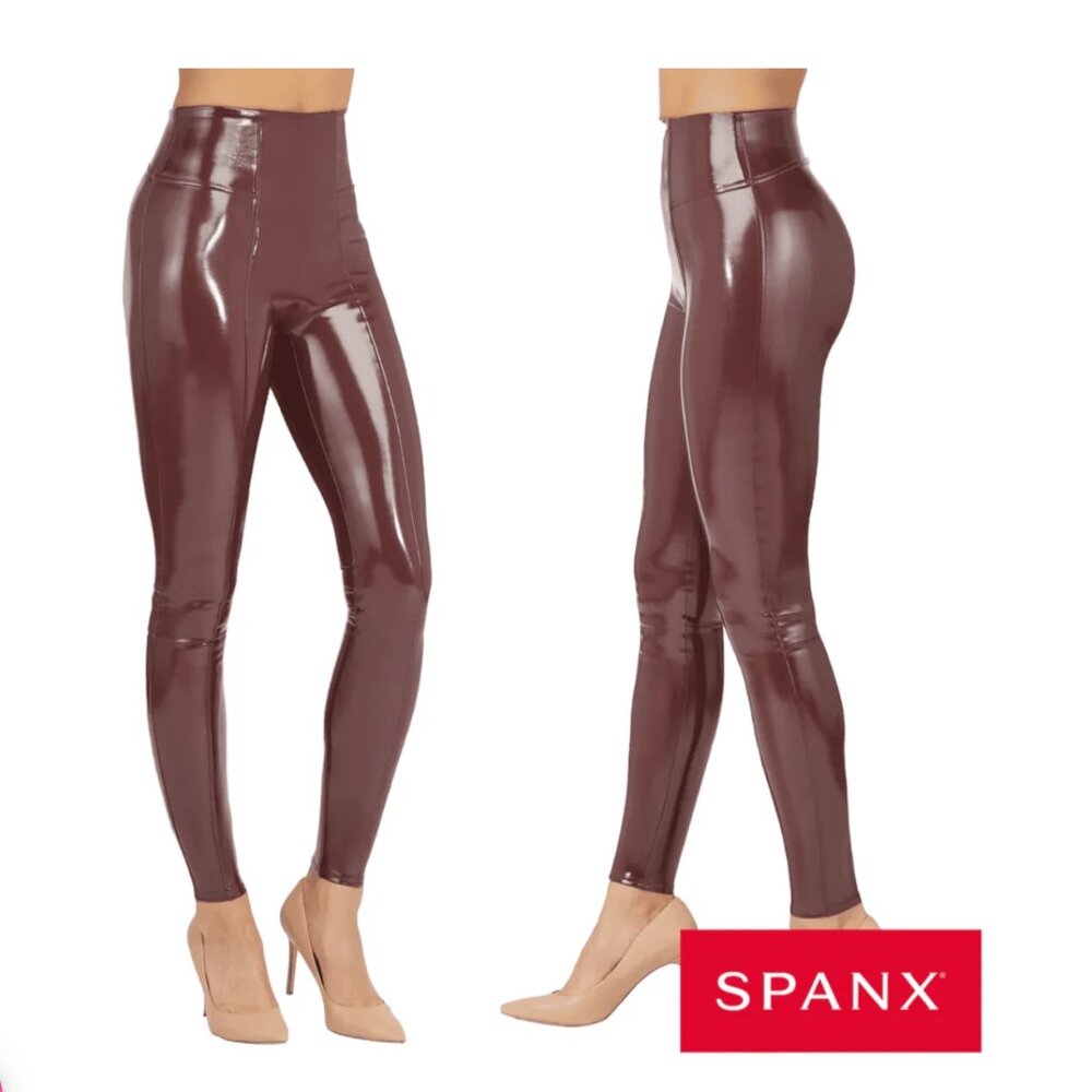 SPANX SPANXshape Faux Patent Leather Leggings in Ruby Red Size Medium